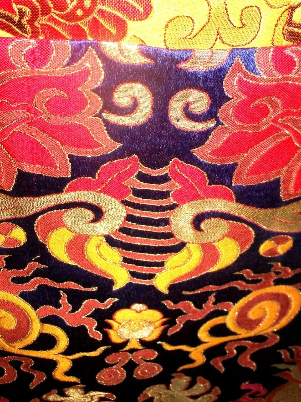 Large Hanging Vintage Tibetan Thangka w Handpainted Mandala on Heavy Brocade